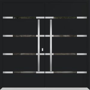 Front Exterior Prehung Metal Double Doors / Deux 1105 Black Enamel Mirrored Clear Glass / Entry Modern Painted (W72" x H96") Right hand Outswing