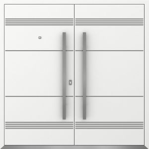 Front Exterior Prehung Metal Double Doors / Deux 1705 White Enamel / Entry Modern Painted (W72" x H96") Right hand Inswing