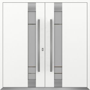 Front Exterior Prehung Metal Double Doors / Deux 1713 White Enamel Frosted Glass / Entry Modern Painted (W72" x H80") Left hand Inswing