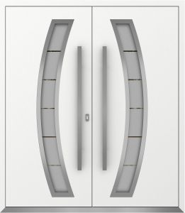 Front Exterior Prehung Metal Double Doors / Deux 6500 White Enamel Frosted Glass / Entry Modern Painted (W72" x H96") Left hand Inswing