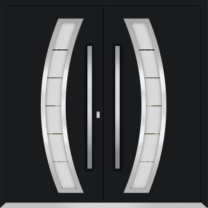 Front Exterior Prehung Metal Double Doors / Deux 6500 Black Enamel Frosted Glass / Entry Modern Painted (W72" x H96") Left hand Inswing