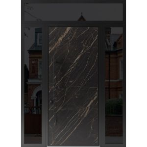 Front Exterior Prehung Steel Door / Dekton 0118 Natural Noir 96”/ 2 Side and Top Exterior Window Sidelite / Entry Metal Modern Painted W16+36+16" x H96+16" Right hand Inswing