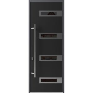 Front Exterior Prehung Steel Door / Ronex 0131 Black Enamel 96" / Stainless Inserts Entry Metal Modern Painted W36" x H96" Right hand Inswing