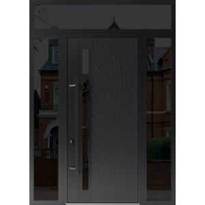 Front Exterior Prehung Steel Door / Dekton 0163 Ardesia Nero 96”/ 2 Side and Top Exterior Window Sidelite / Entry Metal Modern Painted W16+36+16" x H96+16" Right hand Inswing