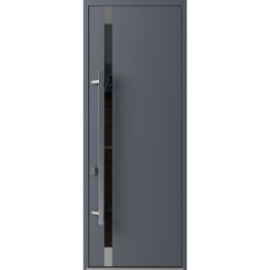 Front Exterior Prehung Steel Door / Ronex 1011 Grey 96" / Stainless Inserts Entry Metal Modern Painted W36" x H96" Right hand Inswing