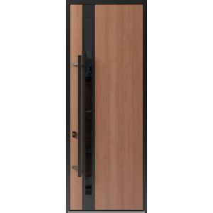 Front Exterior Prehung Steel Door / Ronex 1033 Teak 96" / Entry Metal Modern Painted W36" x H96" Right hand Inswing