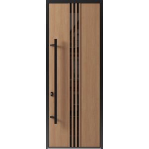 Front Exterior Prehung Steel Door / Ronex 1055 Teak 96" / Entry Metal Modern Painted W36" x H96" Right hand Inswing