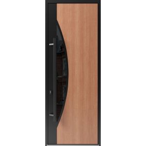 Front Exterior Prehung Steel Door / Ronex 1077 Teak 96" / Entry Metal Modern Painted W36" x H96" Right hand Inswing