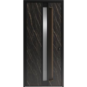 Front Exterior Aluminum Door with Hidden Handle / Hiddex 0155 Natural Noir / Prehung Entry Steel Metal Modern Painted W36"xH96" Right-hand Inswing