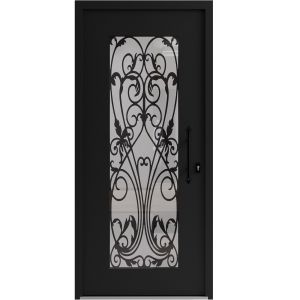 Front Exterior Prehung Aluminum Door / Iron 1601 Black / Entry Steel Metal Classic Painted 36 x 80 (36" x 80")-Left-hand Inswing