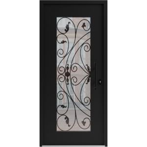 Front Exterior Prehung Aluminum Door / Iron 1633 Black / Entry Steel Metal Classic Painted 36 x 80 (36" x 80")-Left-hand Inswing