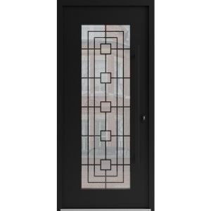 Front Exterior Prehung Aluminum Door / Iron 1688 Black / Entry Steel Metal Classic Painted 36 x 80 (36" x 80")-Left-hand Inswing