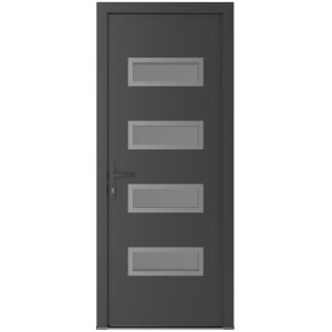 Front Exterior Prehung Metal-Plastic Door | Manux 8113 Antracite Grey | Office Commercial and Residential Doors Entrance Patio Garage W32" x H80" Right hand Inswing