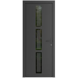 Front Exterior Prehung Metal-Plastic Door Frosted Glass / MANUX 8112 Antracite / Office Commercial and Residential Doors Entrance Patio Garage 32 x 80 (32" x 80") Left-hand Inswing