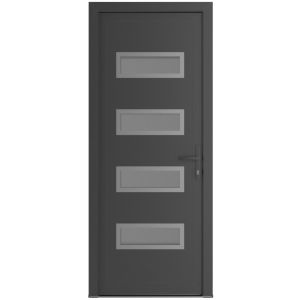 Front Exterior Prehung Metal-Plastic Door | Manux 8113 Antracite Grey | Office Commercial and Residential Doors Entrance Patio Garage W32" x H80" Left hand Inswing