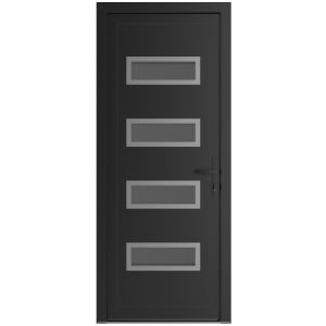 Front Exterior Prehung Metal-Plastic Door | Manux 8113 Matte Black | Office Commercial and Residential Doors Entrance Patio Garage W32" x H80" Left hand Inswing