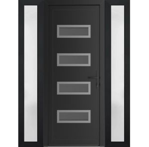 Front Exterior Prehung Metal-Plastic Door | Manux 8113 Matte Black | 2 Side Sidelite Transoms | Office Commercial and Residential Doors Entrance Patio Garage 60" x 80" (W12+36+12" x H80") Left hand Inswing