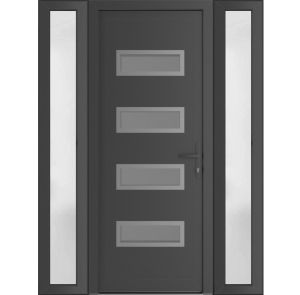Front Exterior Prehung Metal-Plastic Door | Manux 8113 Antracite Grey | 2 Side Sidelite Transoms | Office Commercial and Residential Doors Entrance Patio Garage 60" x 80" (W12+36+12" x H80") Left hand Inswing