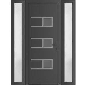 Front Exterior Prehung Metal-Plastic Door | Manux 8933 Antracite Grey | 2 Side Sidelite Transoms | Office Commercial and Residential Doors Entrance Patio Garage 54" x 80" (W12+30+12" x H80") Left hand Inswing