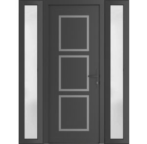 Front Exterior Prehung Metal-Plastic Door | Manux 8661 Antracite Grey | 2 Side Sidelite Transoms | Office Commercial and Residential Doors Entrance Patio Garage 60" x 80" (W12+36+12" x H80") Left hand Inswing