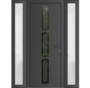 Front Exterior Prehung Metal-Plastic Door | Manux 8112 Antracite Grey | 2 Side Sidelite Transoms | Office Commercial and Residential Doors Entrance Patio Garage 60" x 80" (W12+36+12" x H80") Left hand Inswing