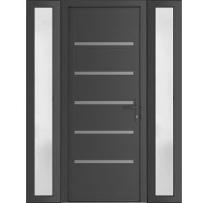 Front Exterior Prehung Metal-Plastic Door | Manux 8415 Antracite Grey | 2 Side Sidelite Transoms | Office Commercial and Residential Doors Entrance Patio Garage 60" x 80" (W12+36+12" x H80") Left hand Inswing