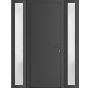 Front Exterior Prehung Metal-Plastic Door | Manux 8111 Antracite Grey | 2 Side Sidelite Transoms | Office Commercial and Residential Doors Entrance Patio Garage 60" x 80" (W12+36+12" x H80") Left hand Inswing