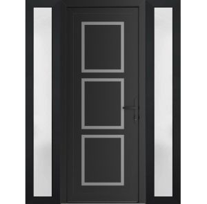 Front Exterior Prehung Metal-Plastic Door | Manux 8661 Matte Black | 2 Side Sidelite Transoms | Office Commercial and Residential Doors Entrance Patio Garage 60" x 80" (W12+36+12" x H80") Left hand Inswing