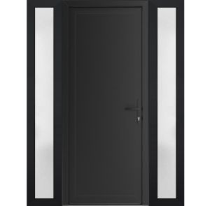 Front Exterior Prehung Metal-Plastic Door | Manux 8111 Matte Black | 2 Side Sidelite Transoms | Office Commercial and Residential Doors Entrance Patio Garage 60" x 80" (W12+36+12" x H80") Left hand Inswing
