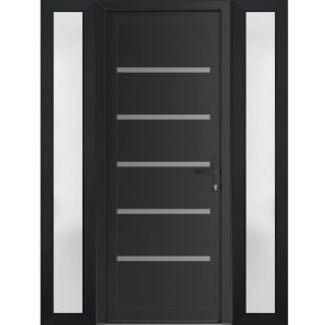 Front Exterior Prehung Metal-Plastic Door | Manux 8415 Matte Black | 2 Side Sidelite Transoms | Office Commercial and Residential Doors Entrance Patio Garage 54" x 80" (W12+30+12" x H80") Left hand Inswing