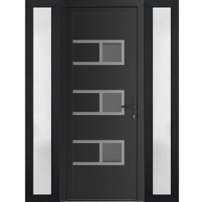 Front Exterior Prehung Metal-Plastic Door | Manux 8933 Matte Black | 2 Side Sidelite Transoms | Office Commercial and Residential Doors Entrance Patio Garage 60" x 80" (W12+36+12" x H80") Left hand Inswing