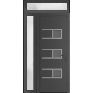 Front Exterior Prehung Metal-Plastic Door | Manux 8933 Antracite Grey | Side and Top Sidelite Transom | Office Commercial and Residential Doors Entrance Patio Garage 44" x 94" (W32+12" x H80+14") Left hand Inswing