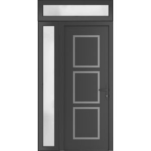 Front Exterior Prehung Metal-Plastic Door | Manux 8661 Antracite Grey | Side and Top Sidelite Transom | Office Commercial and Residential Doors Entrance Patio Garage 48" x 94" (W36+12" x H80+14") Left hand Inswing