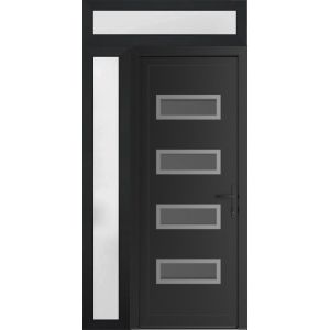 Front Exterior Prehung Metal-Plastic Door | Manux 8113 Matte Black | Side and Top Sidelite Transom | Office Commercial and Residential Doors Entrance Patio Garage 48" x 94" (W36+12" x H80+14") Left hand Inswing