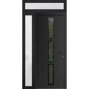 Front Exterior Prehung Metal-Plastic Door | Manux 8112 Matte Black | Side and Top Sidelite Transom | Office Commercial and Residential Doors Entrance Patio Garage 48" x 94" (W36+12" x H80+14") Left hand Inswing