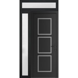 Front Exterior Prehung Metal-Plastic Door | Manux 8661 Matte Black | Side and Top Sidelite Transom | Office Commercial and Residential Doors Entrance Patio Garage 48" x 94" (W36+12" x H80+14") Left hand Inswing