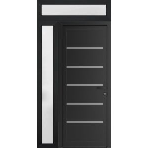 Front Exterior Prehung Metal-Plastic Door | Manux 8415 Matte Black | Side and Top Sidelite Transom | Office Commercial and Residential Doors Entrance Patio Garage 48" x 94" (W36+12" x H80+14") Left hand Inswing