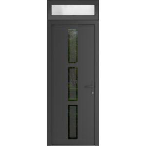 Front Exterior Prehung Metal-Plastic Door | Manux 8112 Antracite Grey | Top Sidelite Transom | Office Commercial and Residential Doors Entrance Patio Garage 36" x 94" (W36" x H80+14") Left hand Inswing