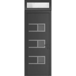 Front Exterior Prehung Metal-Plastic Door | Manux 8933 Antracite Grey | Top Sidelite Transom | Office Commercial and Residential Doors Entrance Patio Garage 32" x 94" (W32" x H80+14") Left hand Inswing
