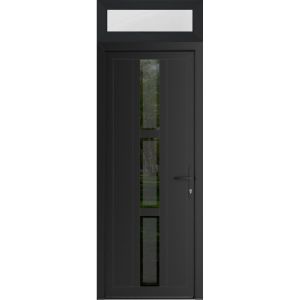 Front Exterior Prehung Metal-Plastic Door | Manux 8112 Matte Black | Top Sidelite Transom | Office Commercial and Residential Doors Entrance Patio Garage 36" x 94" (W36" x H80+14") Left hand Inswing