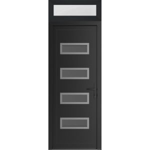 Front Exterior Prehung Metal-Plastic Door | Manux 8113 Matte Black | Top Sidelite Transom | Office Commercial and Residential Doors Entrance Patio Garage 32" x 94" (W32" x H80+14") Left hand Inswing