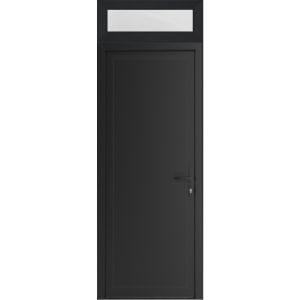 Front Exterior Prehung Metal-Plastic Door | Manux 8111 Matte Black | Top Sidelite Transom | Office Commercial and Residential Doors Entrance Patio Garage 36" x 94" (W36" x H80+14") Left hand Inswing