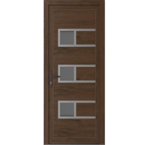 Front Exterior Prehung Metal-Plastic Door | Manux 8933 Walnut | Office Commercial and Residential Doors Entrance Patio Garage W30" x H80" Right hand Inswing