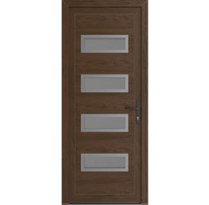 Front Exterior Prehung Metal-Plastic Door | Manux 8113 Walnut | Office Commercial and Residential Doors Entrance Patio Garage W32" x H80" Left hand Inswing