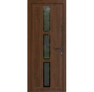 Front Exterior Prehung Metal-Plastic Door | Manux 8112 Walnut | Office Commercial and Residential Doors Entrance Patio Garage W36" x H80" Left hand Inswing