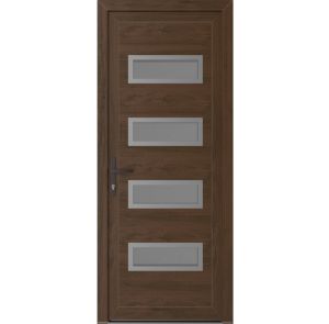 Front Exterior Prehung Metal-Plastic Door | Manux 8113 Walnut | Office Commercial and Residential Doors Entrance Patio Garage W32" x H80" Right hand Inswing