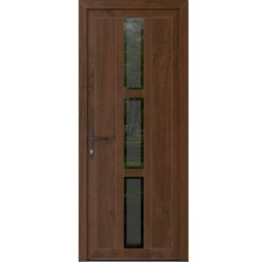 Front Exterior Prehung Metal-Plastic Door Frosted Glass / MANUX 8112 Walnut / Office Commercial and Residential Doors Entrance Patio Garage 32 x 80 (32" x 80") Right-hand Inswing