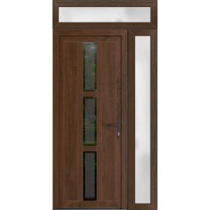 Front Exterior Prehung Metal-Plastic Door | Manux 8112 Walnut | Side and Top Sidelite Transom | Office Commercial and Residential Doors Entrance Patio Garage 48" x 94" (W36+12" x H80+14") Left hand Inswing