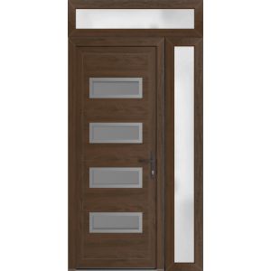 Front Exterior Prehung Metal-Plastic Door | Manux 8113 Walnut | Side and Top Sidelite Transom | Office Commercial and Residential Doors Entrance Patio Garage 44" x 94" (W32+12" x H80+14") Left hand Inswing