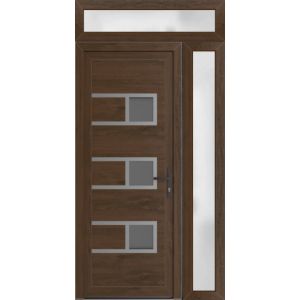 Front Exterior Prehung Metal-Plastic Door | Manux 8933 Walnut | Side and Top Sidelite Transom | Office Commercial and Residential Doors Entrance Patio Garage 44" x 94" (W32+12" x H80+14") Left hand Inswing